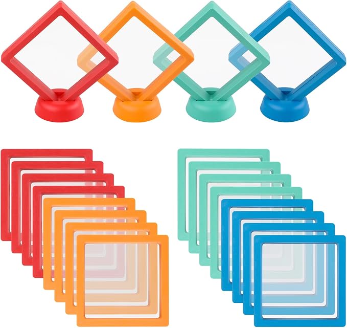 20 Pcs Floating Frame Case with Stands, 3.5X 3.5 x 0.8 inch, Challenge Coin Display,Transparent PE Jewelry Storage Box, Floating Display Holder Stands for Antique Challenge Coins colourA by Unknown