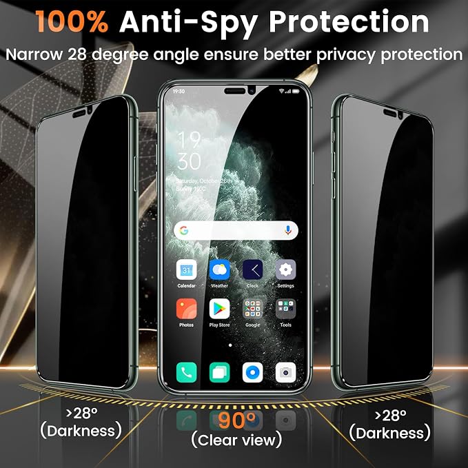 Lesakit 3+3 Pack Privacy Screen Protector for iPhone 11 Pro Max 6.5-Inch with 3 Pack Camera Lens Protector, Anti Spy Tempered Glass Film 9H Hardness Bubble Free Case Friendly - Image 3