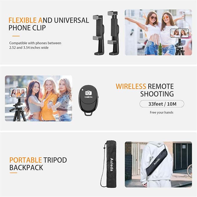71″ Camera Tripod Aluminum Tall Tripod Stand for Canon Nikon Phone | with Wireless Remote Phone Holder and Travel Bag Max Load 6.6 LB - Image 6