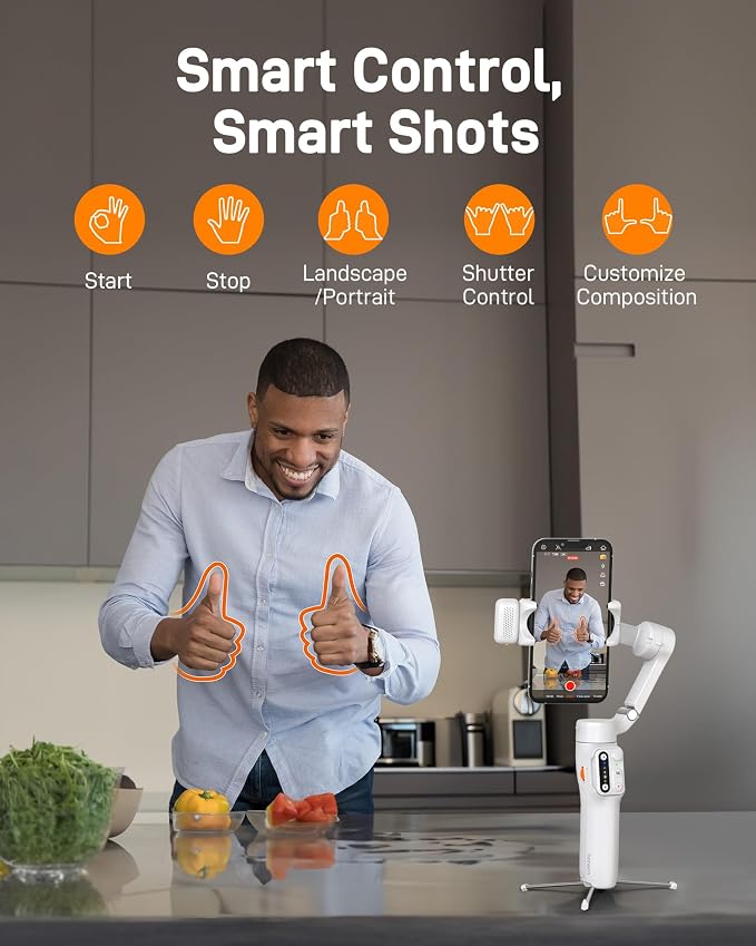 hohem iSteady V3 Gimbal Stabilizer for iPhone & Android with AI Tracker | iSteady 8.0, Detachable Remote, 8" Extension Rod, Tripod, Magnetic Fill Light, AI Tracking, 13H Battery for Vlogs, White - Image 6