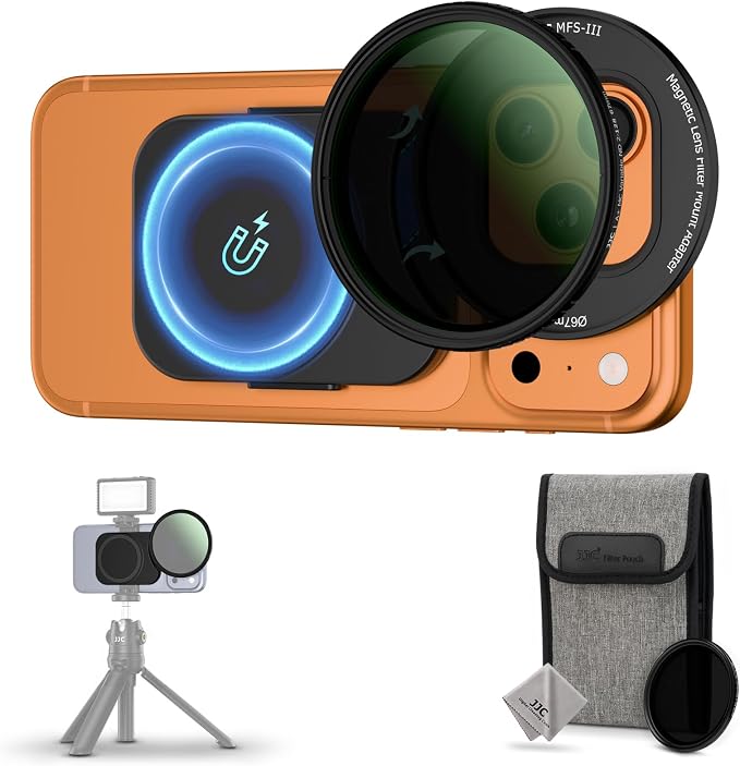 Upgraded 67mm ND Filter for iPhone 17, Magnetic Lens Filter Adapter with ND2-128 Variable ND Filter for iPhone 17 16 15 14 Pro Pro Max Plus, Phone Lens Filter Mount with 1/4-20" Screw & Cold Shoe by JJC