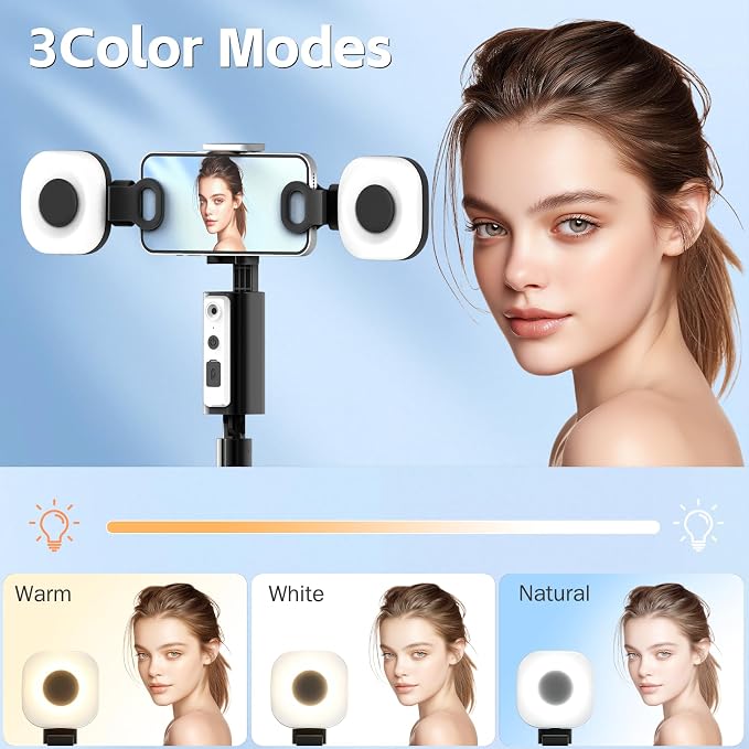 Auto Face Tracking Tripod for iPhone, Android & Camera, 60" Extendable Selfie Stick Tripod with Light and Remote, No App, 360° Rotation Phone Holder for TikTok, YouTube, Vlog, Live Streaming - Image 4
