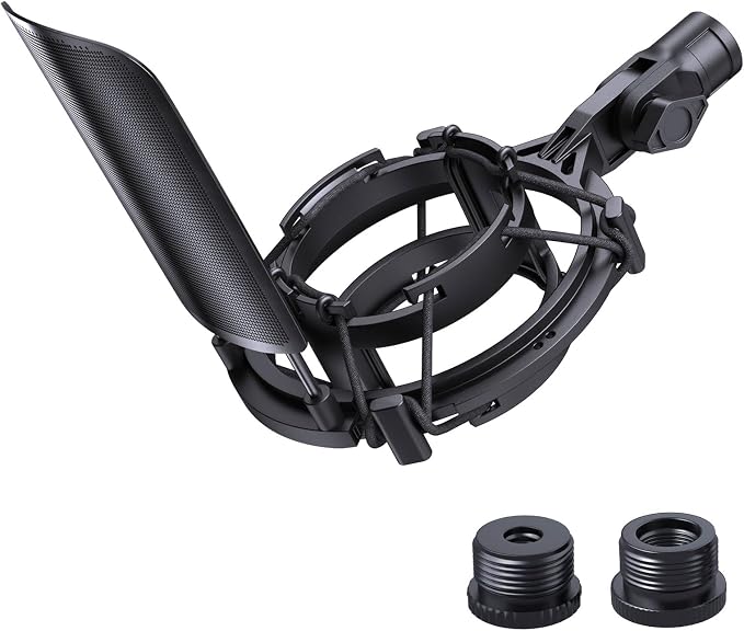 Custom Microphone Shock Mount with Metal Pop Filter for AT2020/2035 | Anti-vibration Suspension Shock Mount Mic Holder Clip, Metal Pop Filter for Audio-Technica AT2020USB, ATR2050, AT3035, AT3060 by Jidinung-Kubeisi