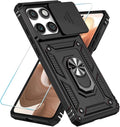 SunStory Compatible with Motorola Moto Edge 2025 Case with HD Screen Protector & Slide Camera Cover & Rotated Ring Kickstand, [Military-Grade] Phone Case for (Black, Moto Edge 2025) by SunStory
