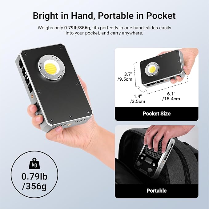 NEEWER 100W Ultra Compact LED Video Light APP/Panel Control, Pocket Size Bi Color COB Continuous Output Lighting with 4 Dimming Curves/2700K-6500K/CRI96+ for Studio Photography Recording, FS100B - Image 2