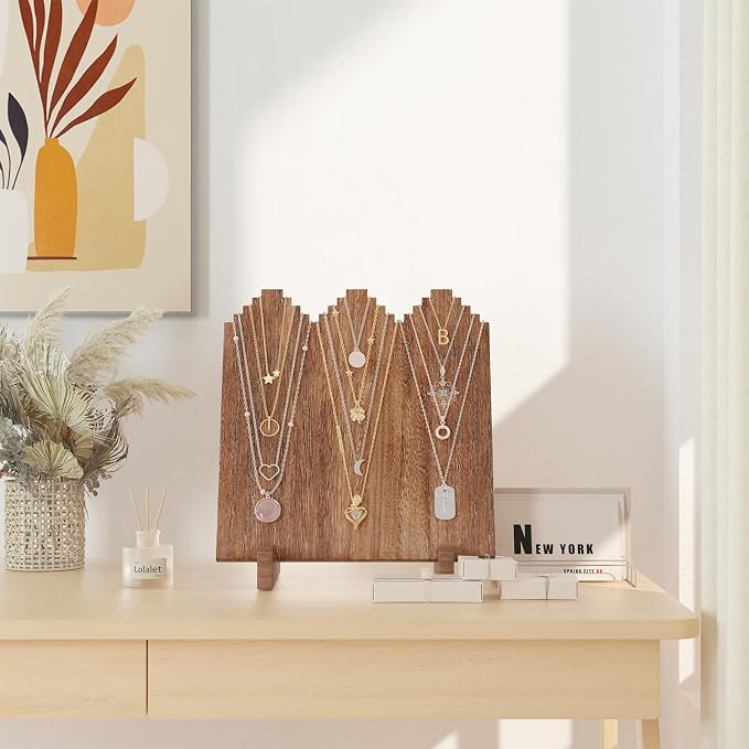Lolalet Wooden Necklace Display Stands for Selling -1 Pack, Oak | Freestanding Multiple Necklaces Stands and Displays for Vendors, Jewelry Displays Holders for Craft Show - Image 4