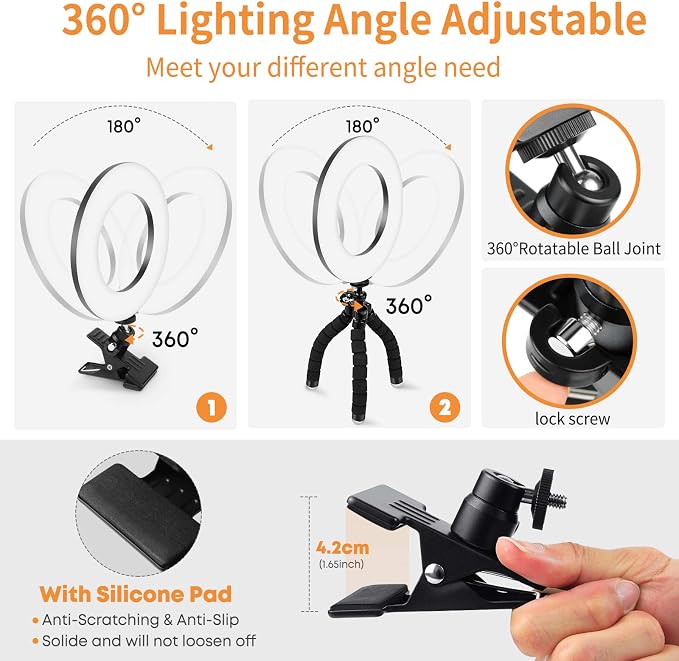 Video Conference Lighting Kit, Ring Light Clip on Laptop Monitor with 5 Dimmable Color & 5 Brightness Level for Webcam Lighting/Zoom Lighting/Remote Working/Self Broadcasting and Live Streaming, etc. - Image 5