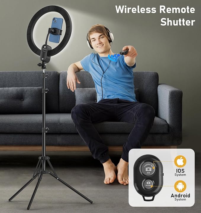 12 inch LED Circle Selfie Ring Light with 63" Tripod Stand 2800mAh - Image 5
