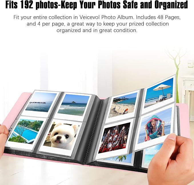 Veicevol 192-Pocket Album for Polaroid i-Type, 600 & SX-70 Photos, Pink | Designed for Fujifilm Instax Wide Photos, Water-Resistant PU Leather Cover, Family Memories, Securely Holds Up to 192 Photos - Image 3
