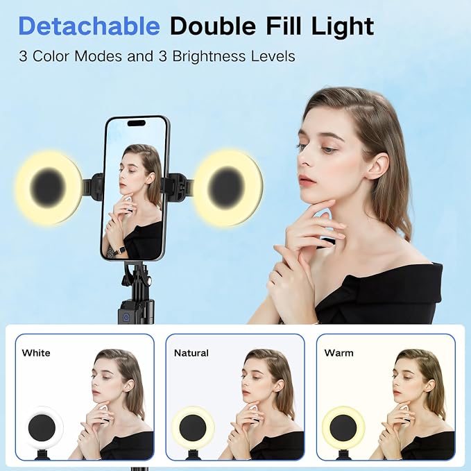 Auto Face Tracking Tripod for iPhone with Light,70inch Phone Tripod Holder with Gesture Control,Travel Selfie Stick for Content Creator Vlog Live Stream Video Recording - Image 3