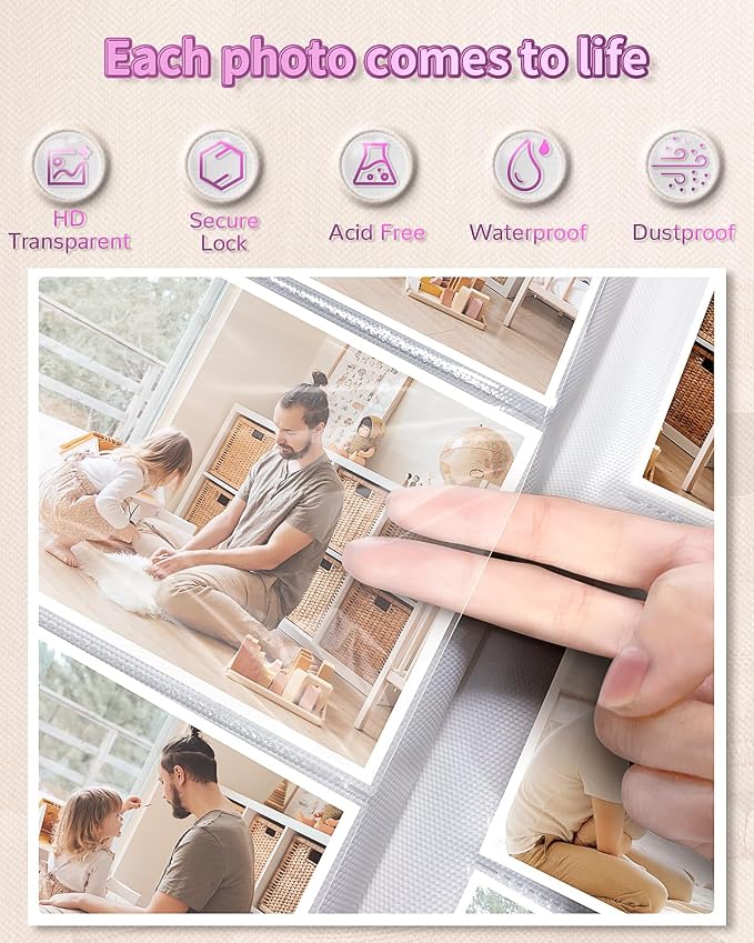 Artfeel Photo Album 4x6 with 300 Pockets,Slip-in Picture Albums,Linen Cover Memory Book with Front Window,White Page Vertical Photo Book for Wedding,Family,Anniversare,Baby,Vacation - Image 4