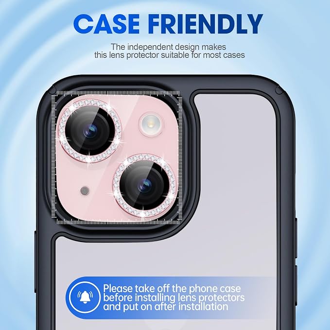 for iPhone 15/15 Plus Camera Lens Protector Bling Diamond, Pink | Individual Metal, 9H Hardness, Scratch Resistant, Shockproof, Drop Protection, Case Friendly, Stylish Accessories - Image 5