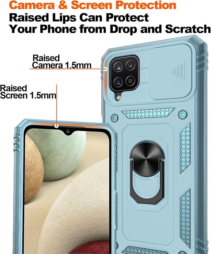 Gritup for Galaxy A12 Phone Case Military-Grade Shockproof with Kickstand | with 2 PCS Screen Protector, Slide Camera Cover, Heavy Duty Outdoor Protection Full Body Funda para Galaxy A 12 Cover-Green - Image 5
