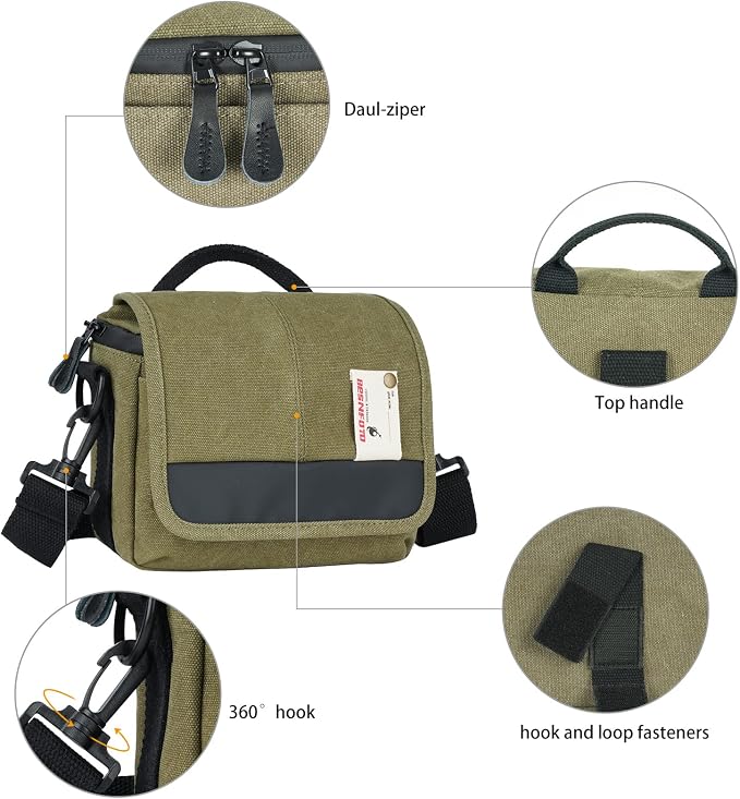 Camera Bag Small Crossbody Camera Shoulder Purse Compact Case | Retro Vintage Cavas Waterproof Sling Shockproof Photography Pouch Insert with Shoulder Strap for DSLR Mirrorless Women Men - Image 3