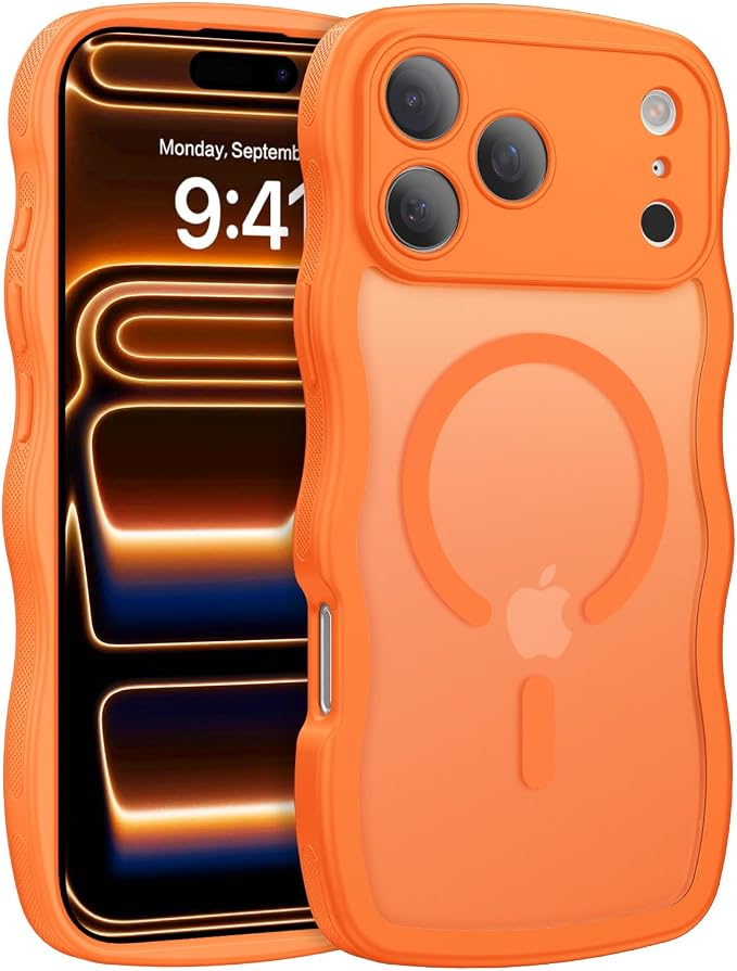 BENTOBEN Magnetic for iPhone 17 Pro Case, Cute Wavy Full Camera Protection [Compatible with MagSafe] Matte Anti-Slip Bumper Women Girls Boys Protective Cover for 17 Pro 6.3", Orange - Image 9