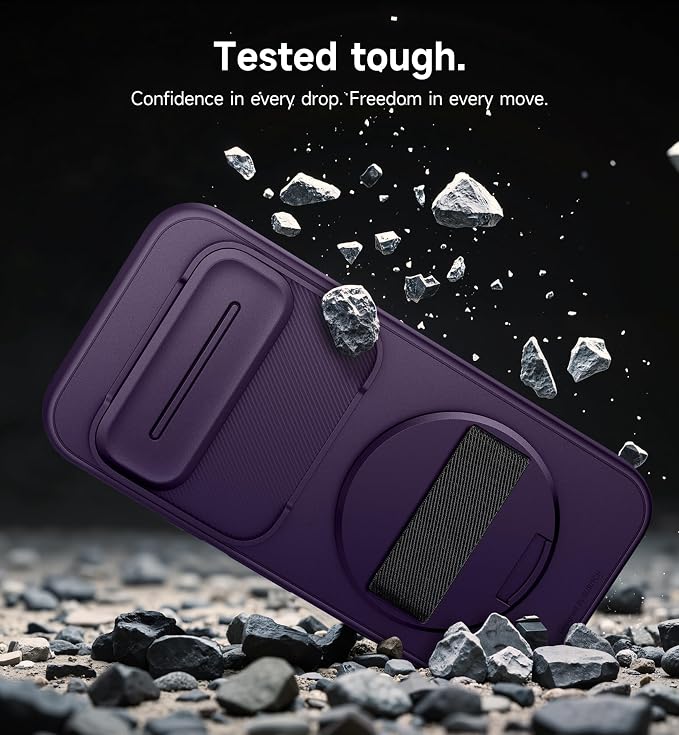 SURITCH for Google Pixel 10/10 Pro Case with 360° Rotatable Hand Strap Phone Grip Holder & Invisible Kickstand & Slide Camera Cover, Protective Cover for Pixel 10/10 Pro -Dark Purple - Image 8