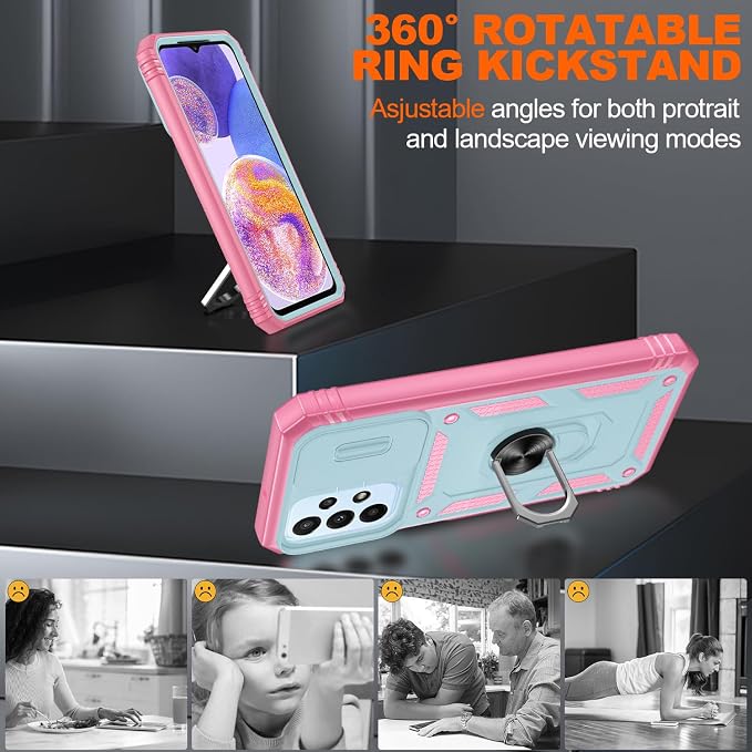 Gritup for Galaxy A23 5G Case Military-Grade Shockproof with Kickstand | (   ) with 2 PCS Screen Protector, Slide Camera Cover, Heavy Duty Funda para A 23 5G Cover, Green+Pink - Image 7
