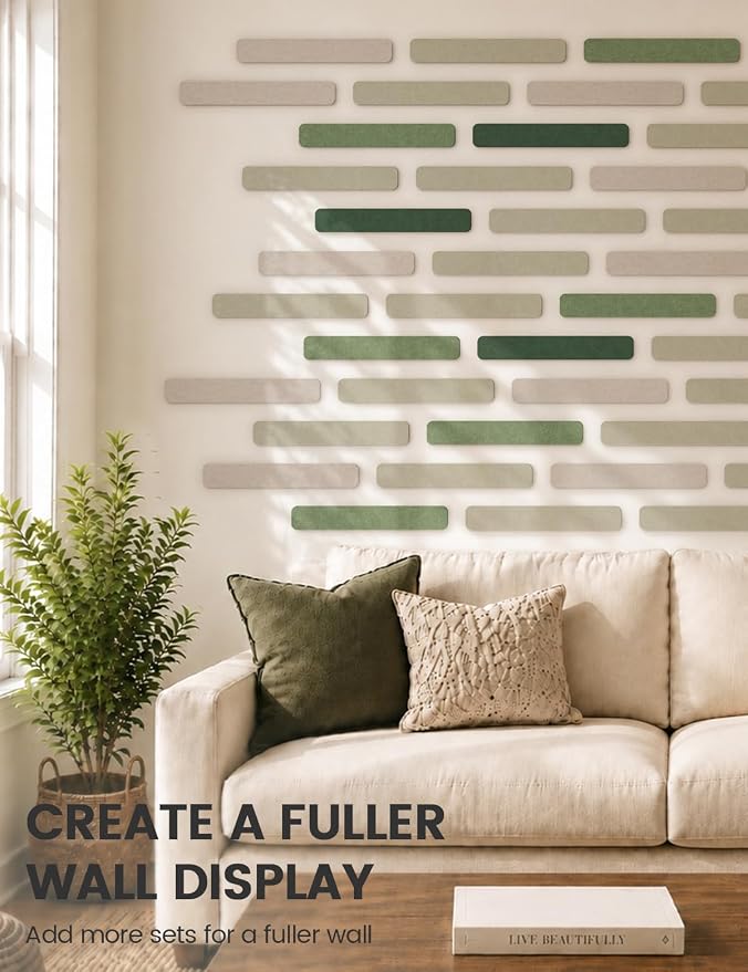 Fluxynara 13" x 2" Felt Wall Panels, Sagewood | 8-Pack Includes 50 Push Pins and Adhesive Tabs for Photos, Notes and Decor in Bedroom Doors, Home Office or Studios - Image 7