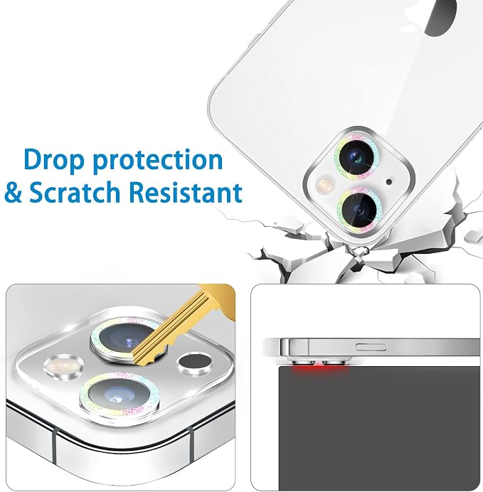 3 Pack Dengduoduo Tempered Glass Camera Lens Protector for iPhone 13 6.1" & iPhone 13 Mini 5.4", Bling Glitter Sparkle Ultra HD, 9H Hardness, Anti-Scratch, Case Friendly, Easy to Install [No Affect on Night Shots] - Image 4