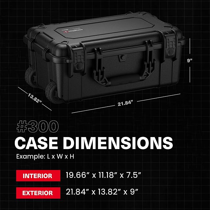 Condition 1 22" Large Rolling Lockable Hard Storage Case, Model 300, Black | Padded Divider, Lid Organizer, Waterproof Protective Box for Camera, Production Gear, Made in USA, 21.84"x13.82"x9" - Image 2