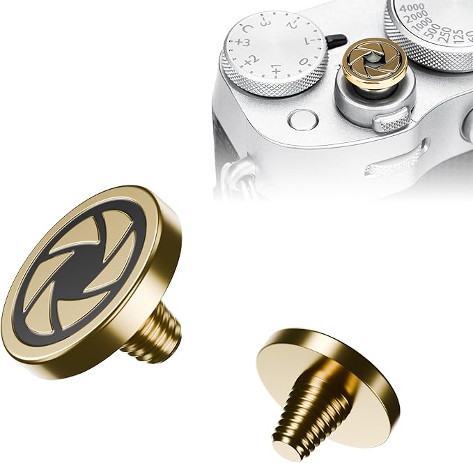 JJC Soft Shutter Release Button for Fujifilm X100VI XT50, Gold Aperture | for Fuji Fujifilm X-M5 X-T5 X-T4 X-T50 X-T30 III II X-PRO3 X100VI X100V X-E5 X-E4 X Half Q3 M9 Sony RX10 IV III Nikon Zf Df by JJC