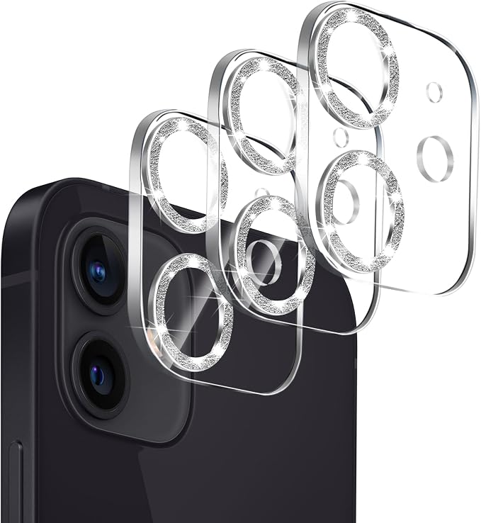 Dengduoduo 3 Pack Tempered Glass Camera Lens Protector for iPhone 12 6.1" Bling Glitter Sparkle, Ultra HD, 9H Hardness, Anti-Scratch, Case Friendly, Easy to Install [No Affect on Night Shots] by Dengduoduo