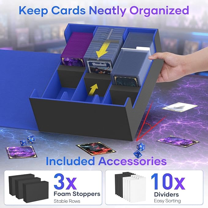 Mlikero Card Deck Case for Trading Cards 1800+, Trading Card Storage Box Fits Toploader and Magnetic Card Holder, Leather Magnetic Closure Deck Box Fit for MTG, TCG (Blue) - Image 4
