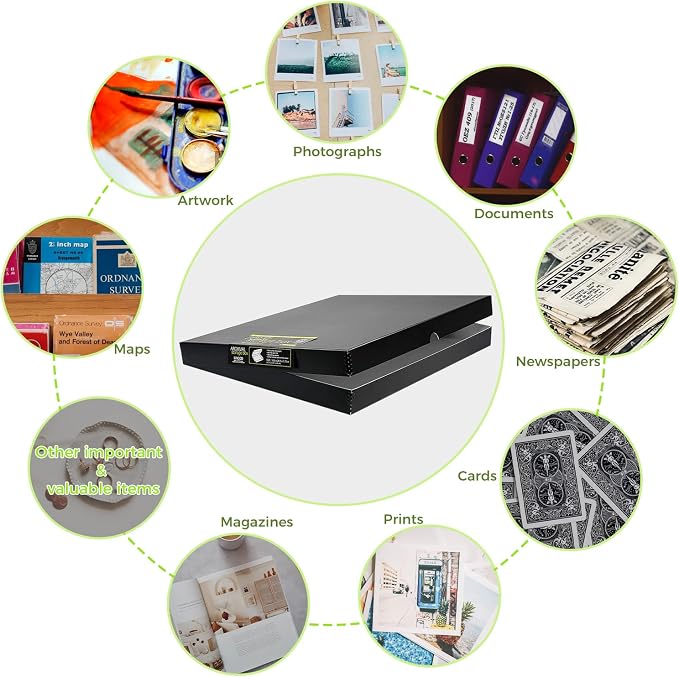 Lineco 16x20 Black Clamshell Archival Folio Storage Box, 1.75" Deep | Acid-Free with Metal Edge. Preserves Picture Longevity, Organize Photos or Documents, Crafts, DIY - Image 6