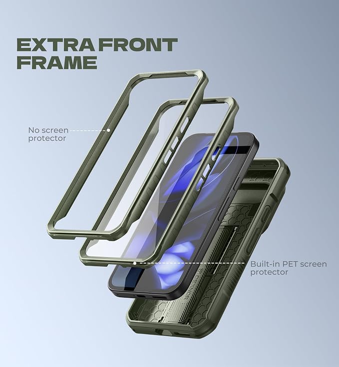 Dexnor for Google Pixel 9a Case with Slide Camera Cover & 2 Front Frames & Built-in Screen Protector & Heavy-Duty Kickstand, Full-Body Protective Cover Rugged Bumper Cases for Pixel 9a,Army Green - Image 4