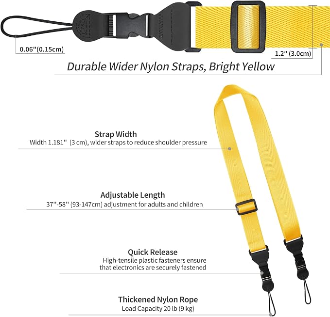 FIEIL 5 Pack Nylon iPad Strap, Adjustable Camera Neck Strap, Comfortable Shoulder Strap for iPad, Cellphone Tablet, Camera, Laptop, Binocular, Luggage Bag(Bright Yellow Universal Neck Lanyard) - Image 6
