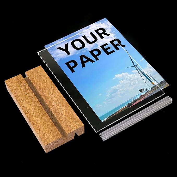4x6 Inch Acrylic Sign Holder with Wooden Base, Desktop Display Stand (4x6 6Pack) - Image 5