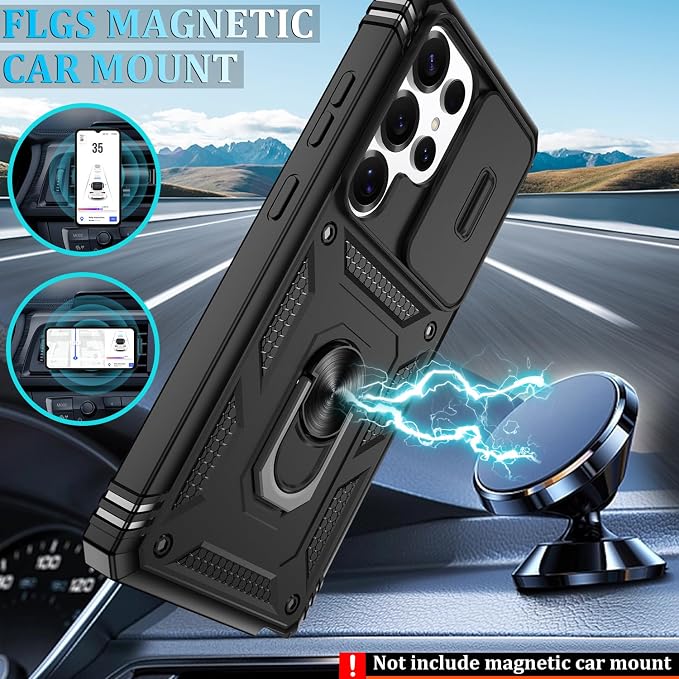 Gritup Fit for Samsung Galaxy S25 Ultra Case with Slide Camera Cover | 2 Pcs Screen Protector, Build in 360° Rotating Ring Kickstand, Military Grade Protective Phone Case, Black - Image 6