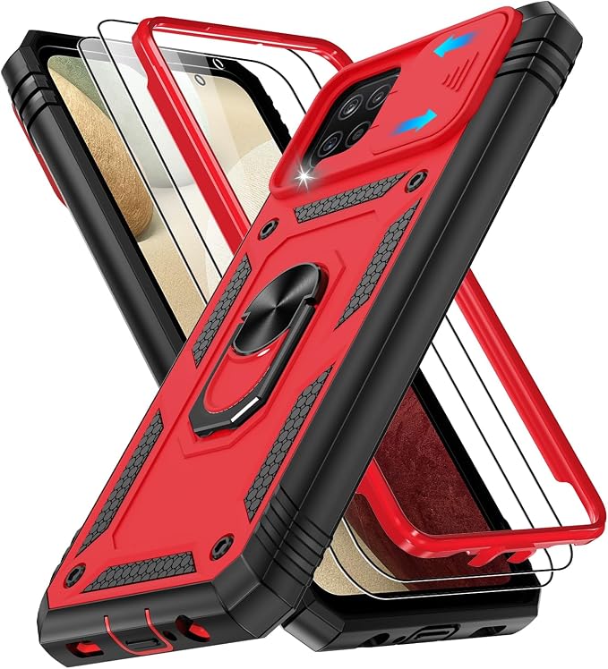 Gritup for Galaxy A12 Phone Case Military-Grade Shockproof with Kickstand | with 2 PCS Screen Protector, Slide Camera Cover, Heavy Duty Outdoor Protection Funda para Galaxy A 12 Cover-Red+Black by Gritup