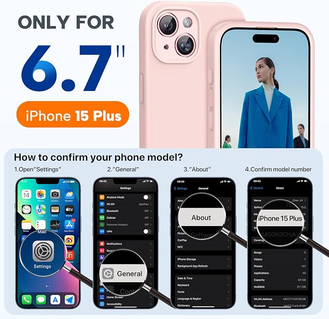 Miracase Silicone for iPhone 15 Plus Case, Pink | Liquid Silicone Gel Rubber, Shockproof Drop Protection Phone Case for iPhone 15 Plus 6.7 inch, Anti-Scratch Microfiber Lining - Image 5