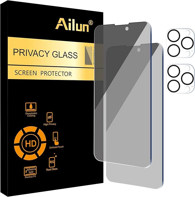 Ailun Privacy Screen Protector+Camera Lens Protector for iPhone 14 Pro Max | 2+2 Pack, 6.7 Inch, Anti Spy Private Tempered Glass Film, Case Friendly, HD by Ailun