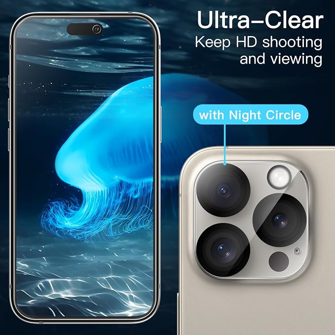 JETech Screen Protector for iPhone 15 Pro Max, 2+2 Pack | with Camera Lens Protector, HD Clear Tempered Glass, Anti-Scratch Protection, Easy Installation Tool - Image 6