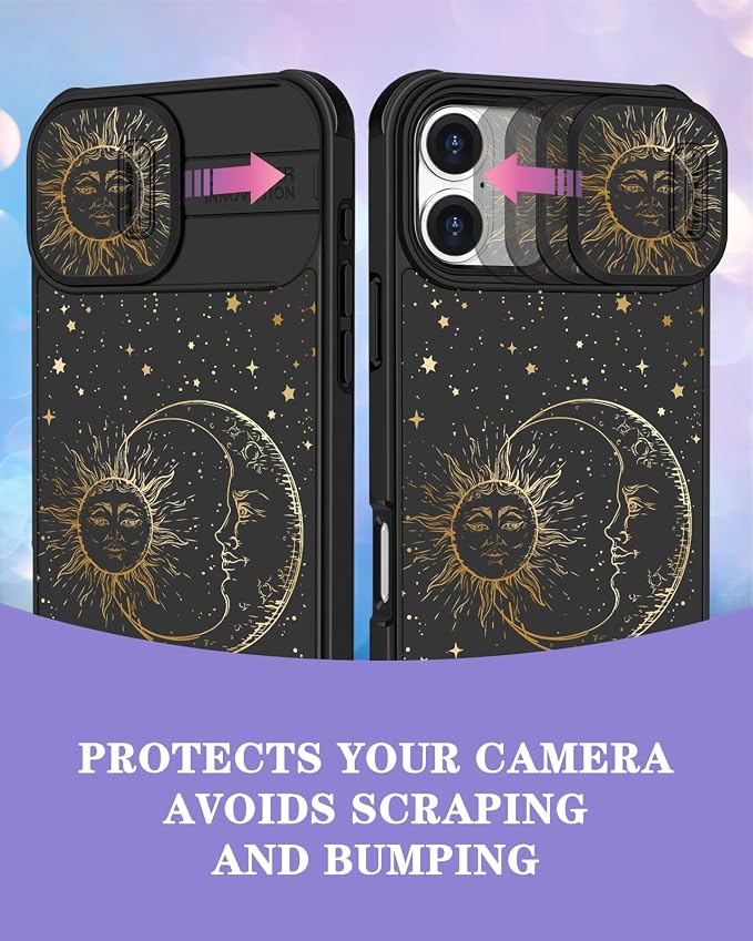 for iPhone 17 Case - Women Cute Phone Cover Girly Pretty Fancy Unique Aesthetic Design Slide Camera Cover Protective Case for Apple for iPhone 17, Sun and Moon - Image 3