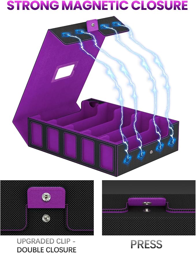 5 Row Trading Card Storage Box, Fit 4200+ Sleeveless Cards, Black & Purple | Large Capacity, Portable Handle, Include 30 Divider, 8 Supporters, 1 Dice Tray, Compatible for MTG/TCG/Magic Sports Cards - Image 4