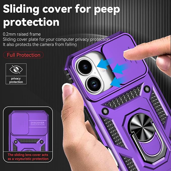 HNHYGETE for iPhone 17 Case with Screen Protector: [Military Grade 20ft. Drop Tested] Slide Camera Cover Ring Shockproof Protective Phone Case for - iPhone 17 (Purple) - Image 4