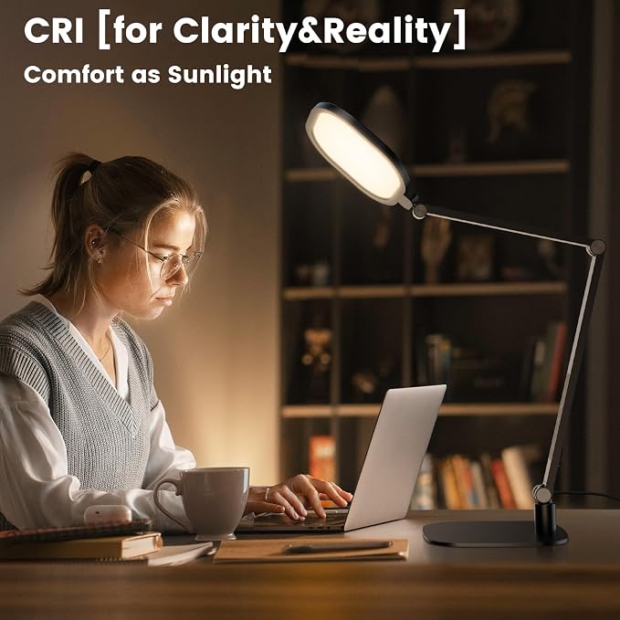 Desk Lamp for Home Office, Tall Computer Ring Light with CRI 97.8 | Eye-Caring Diffused Desktop Light with Memory & Timer Func, 1200LM Zoom Lighting for Video Calls, Conference, Reading,Study - Image 6