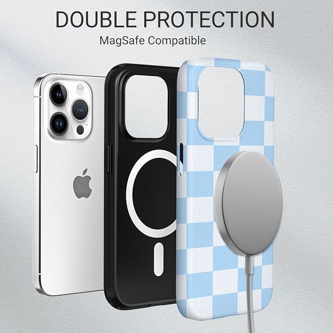TPU Phone Case for iPhone 14 Pro Max, MagSafe Wireless Charging Compatible, Shockproof Slim Fit Protective Cover with Anti-Yellowing & Raised Camera Protection (Plaid 3, iPhone 14 Pro Max) - Image 6