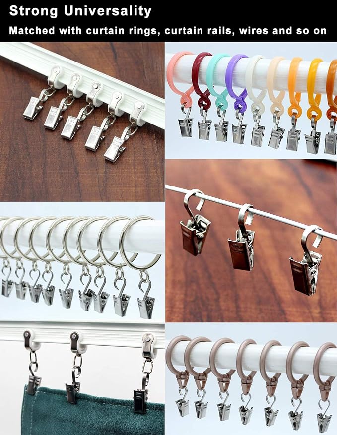 Coideal Curtain Clips Hooks Stainless Steel, 100 Pack Silver Small Heavy Duty Hanging Clips for Drapes, Shower Curtains, RV Camper Awning, String Lights, Christmas Decorations, Indoor Outdoor Decor - Image 4