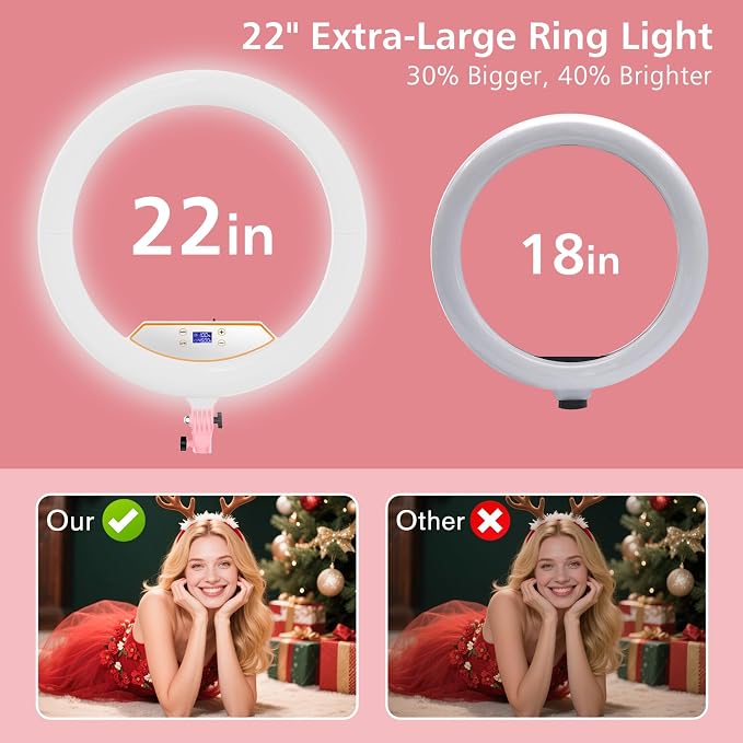 22" Ring Light with Stand: Touch Screen LED Display & 75" Tall Tripod, | 3 Color modes 6500K / 2 USB Ports Foldable LED Big Ring Light Tripod for Live Stream,YouTube,TikTok Video Shooting, Pink - Image 5