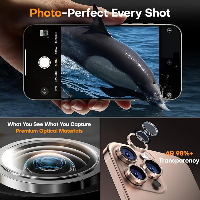 Camera Lens Protector for iPhone 16 Pro Max/16 Pro- Glitter Desert | 9H Tempered Glass, Metal Individual Camera Cover, Accessories, Anti-drop, Case Friendly, HD Clear, Anti-Scratch - Image 4