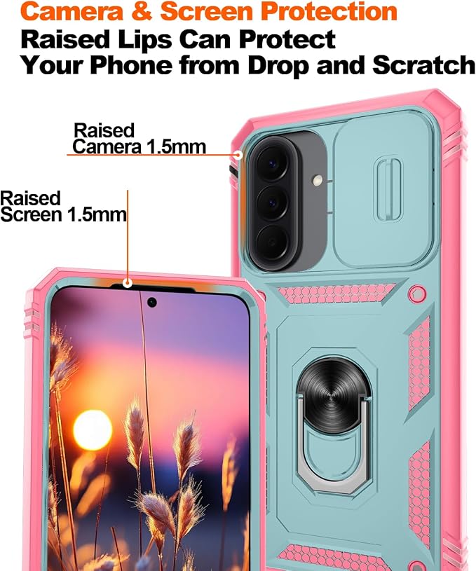 Gritup for Galaxy A57 5G Phone Case: Samsung A57 5G Case with 2*Screen Protector, Magnetic Stand & Slide Camera Cover, Shock Proof Military-Grade para Galaxy A 57 Phone Cover, Green+Pink - Image 4