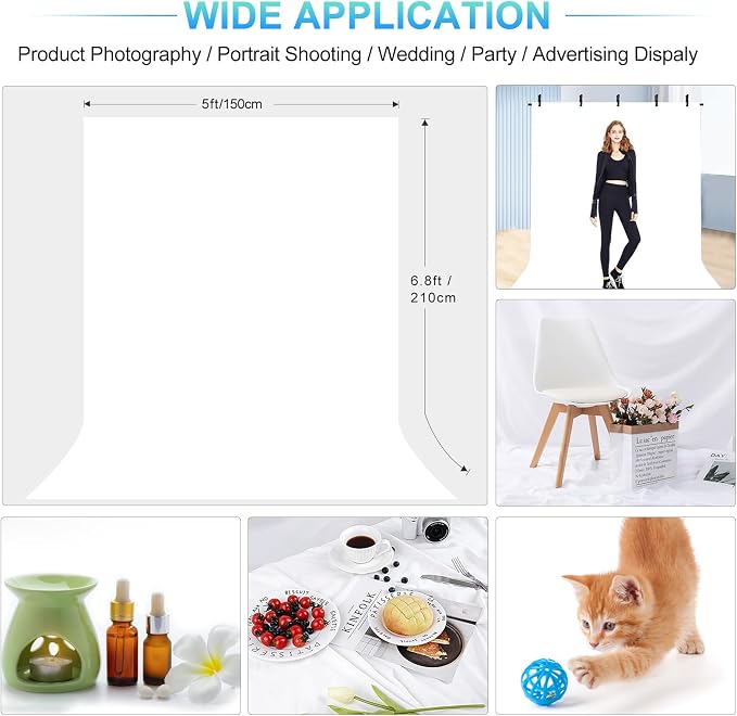 White Backdrop with Stand for Photoshoot, 5X6.5ft White Photo Backdrop with T Shape Background Backdrop Stand for Photography, Portable Photo Backdrop Curtain Stand Kit w Carrying Bag 5 Spring Clamps - Image 2