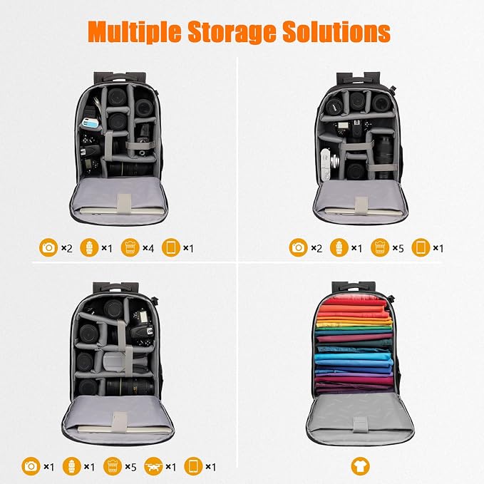 CADeN Camera Backpack Bag with Laptop Compartment 15.6" for DSLR/SLR Mirrorless Camera Waterproof, Camera Case Compatible for Sony Canon Nikon Camera and Lens Tripod Accessories Black - Image 3