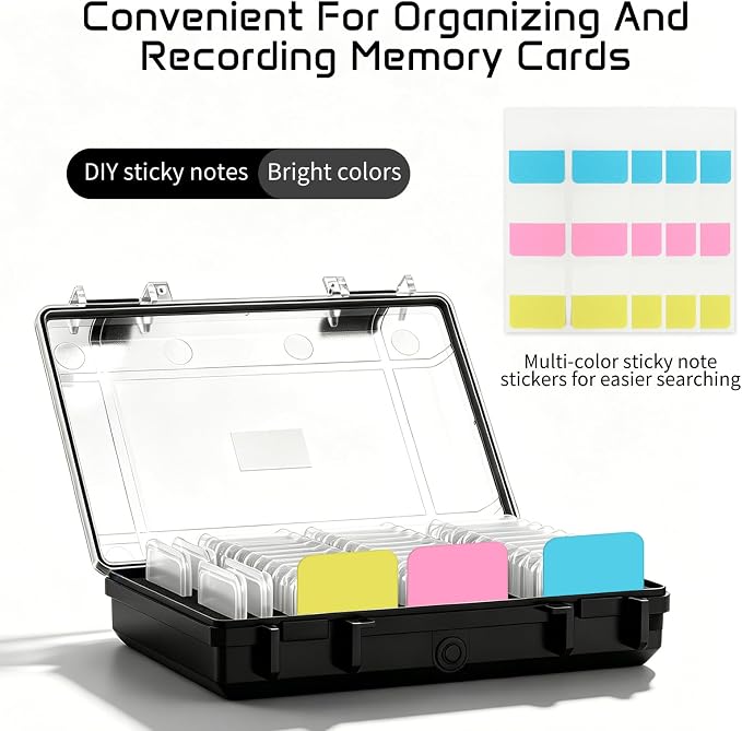 37-Slot Clear SD Card Holder, Water-Resistant Memory Card Case | SD Card Organizer with 37 Transparent Cases and 60 Visual Notes, Anti-Shock Clear Storage - Image 3