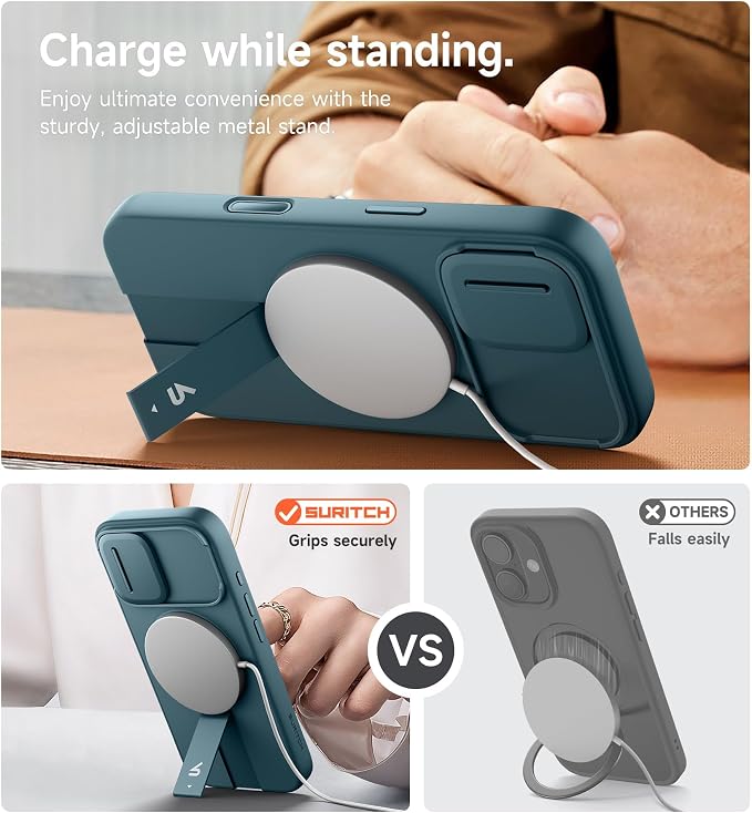 SURITCH for iPhone 17 Case with Camera Control Cover, Camera Slide Cover and Adjustable Kickstand, Compatible with MagSafe, Shockproof Bumper Protective Cases 6.3 Inch, Lake Green - Image 5