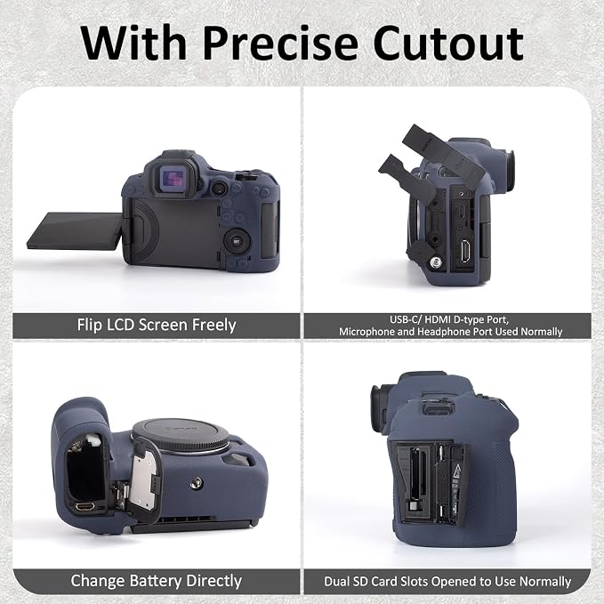 MUZIRI KINOKOO Silicone Case Compatible for Canon EOS R5 Mark II Digital Camera, Soft Rubber EOS R5 Mark II/EOS R5 II Protective case Cover with Anti-Slip Design - Blue - Image 3